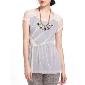 Anthropologie MEADOW RUE Dahlia Mesh Overlay Peplum Top Tee